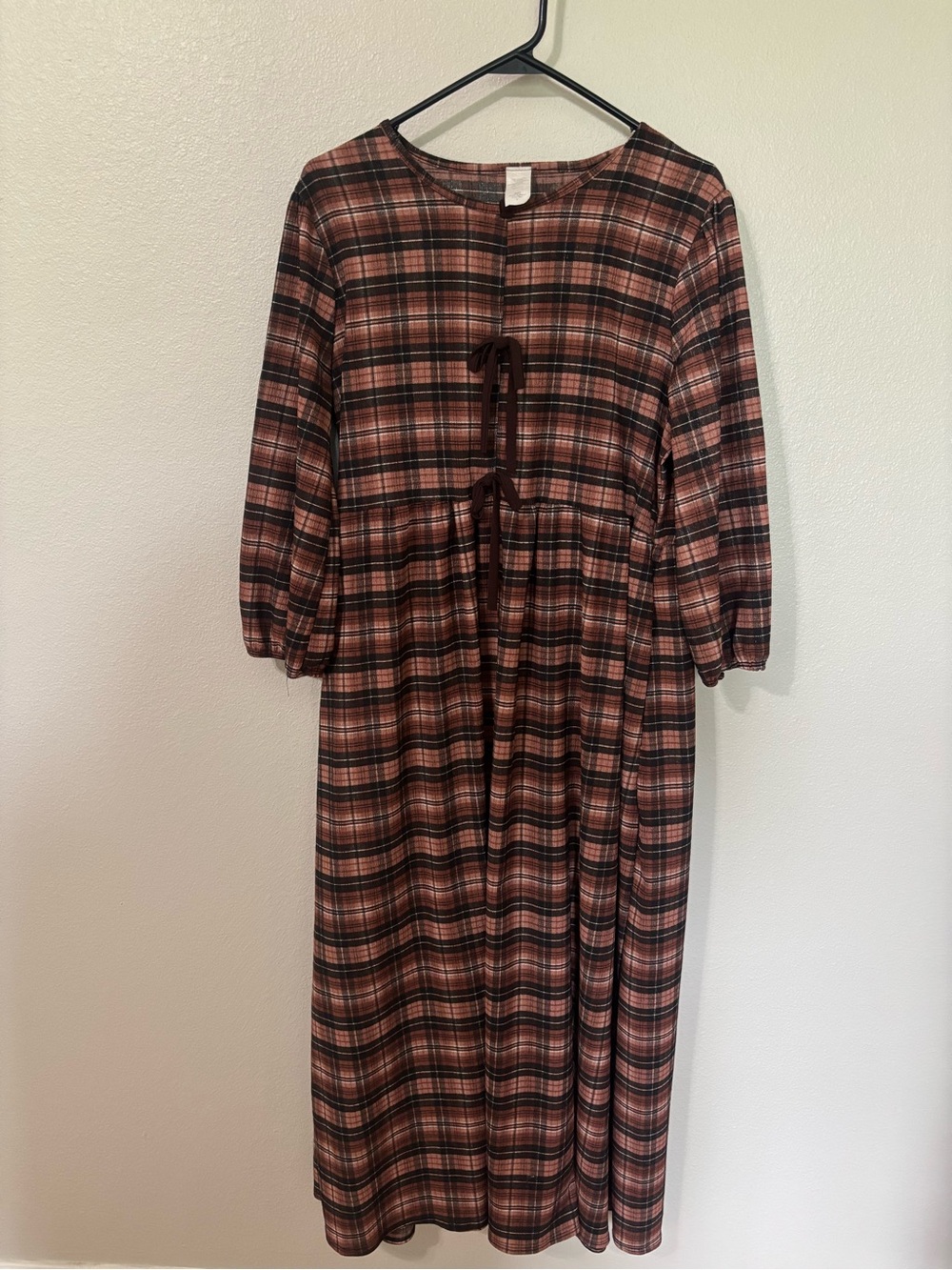 Rust and Black Plaid Maxi Dress with Front Ties